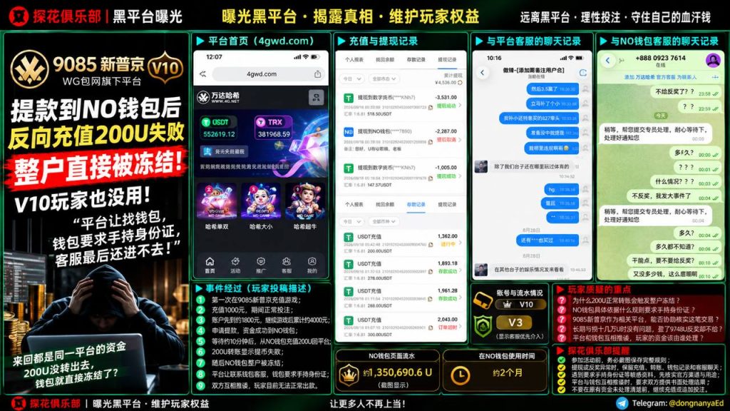 9085新普京与NO钱包｜网友反映提现后充值失败并遭遇账户冻结