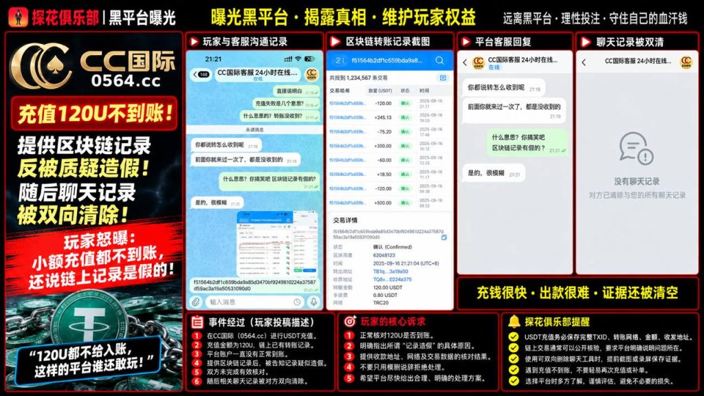 CC国际0564.cc｜网友反映120U充值未到账，链上记录遭质疑并被双清聊天