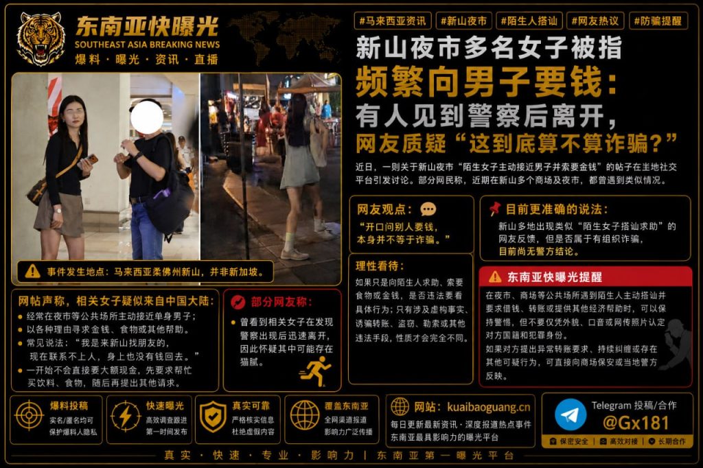 马来西亚资讯｜新山夜市多名女子搭讪索要金钱，网民热议真实性质