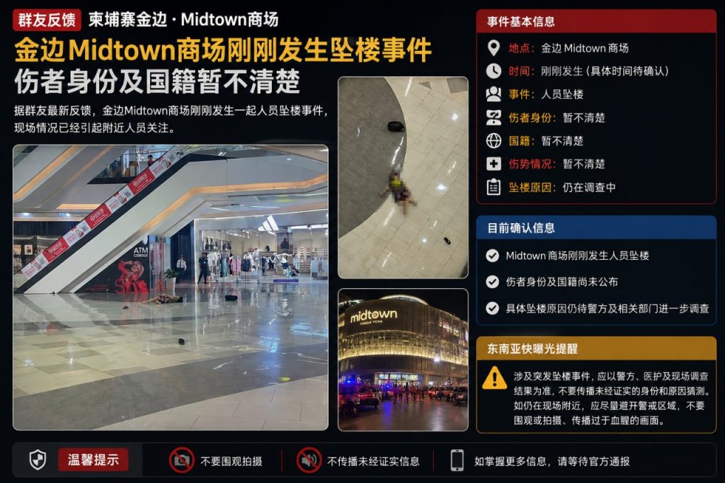 柬埔寨资讯｜金边Midtown商场突发坠楼事件，伤者情况暂不明