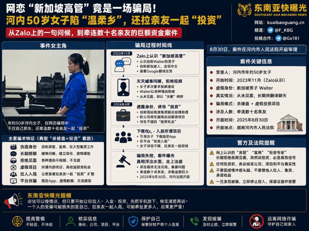 越南资讯｜河内女子网恋新加坡高管陷骗局，拉数十名亲友投资被审