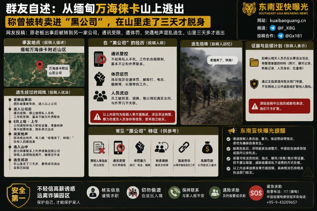 缅甸资讯｜一名中国网友自述从缅甸万海徕卡逃生，历经三天山路成功回国