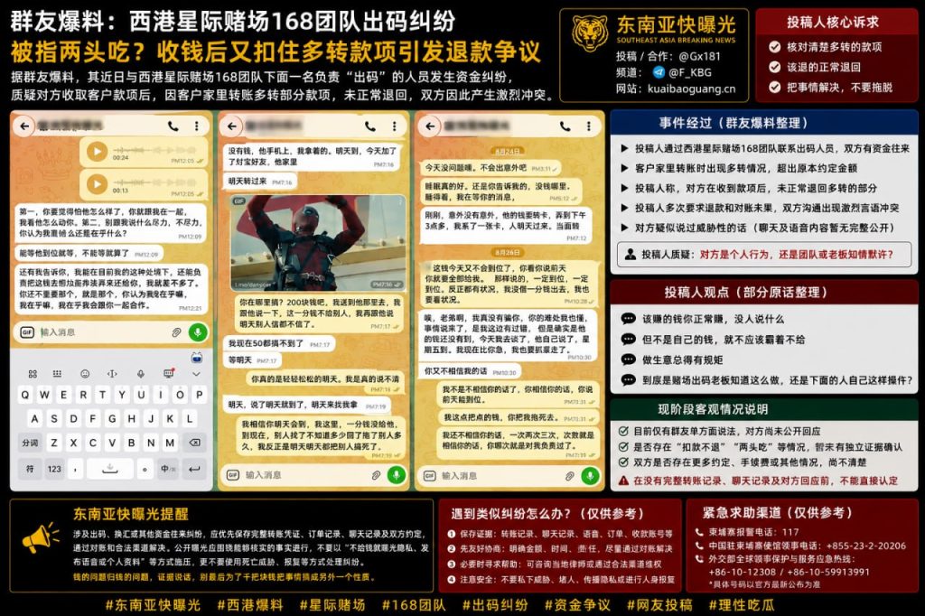 柬埔寨资讯｜西港星际赌场出码人员陷入退款纠纷，涉嫌扣留多转款项