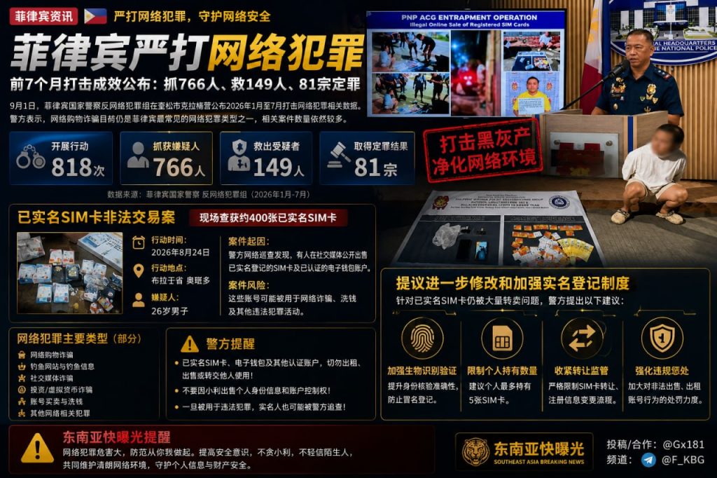 菲律宾资讯｜警方通报前七个月反诈数据，累计抓获七百余人