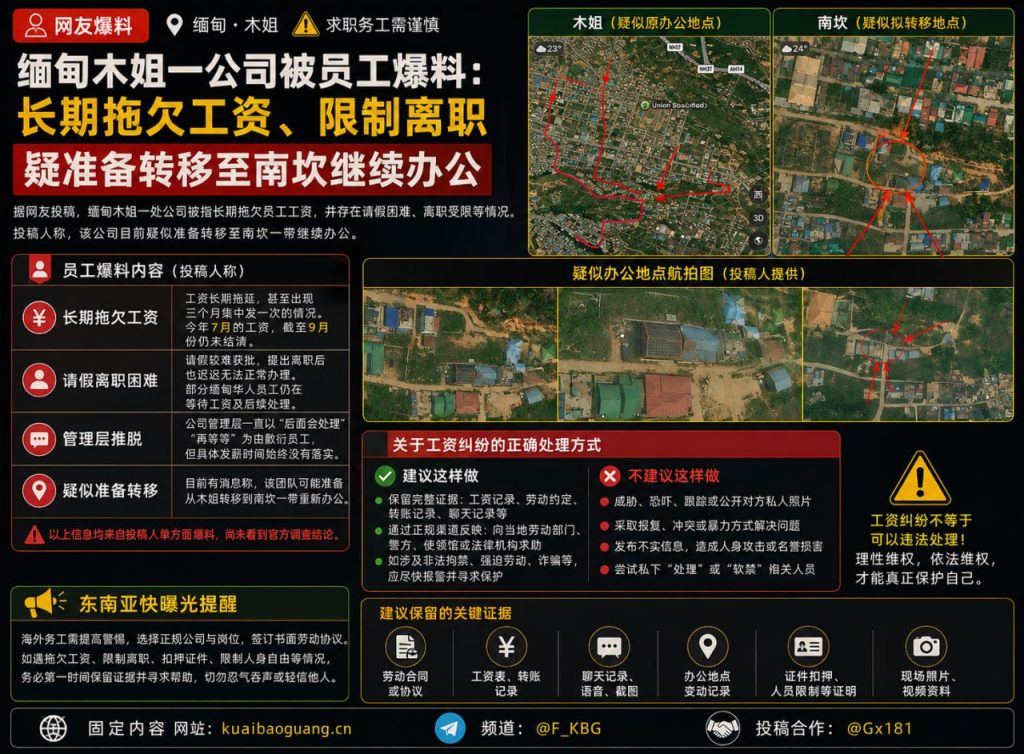 缅甸木姐｜网传木姐一公司长期拖欠工资且限制离职，或将转移至南坎