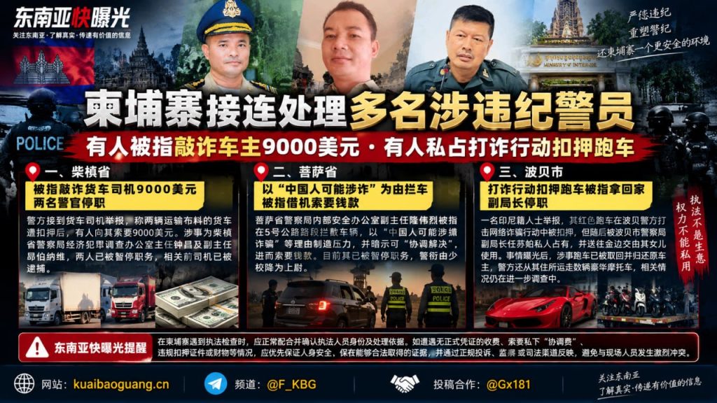 柬埔寨资讯｜柬埔寨内政部近期连续处分多名涉违规警员，涉及敲诈与私占扣押财物