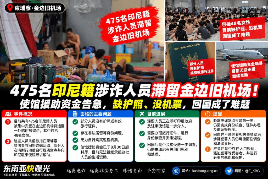 柬埔寨资讯｜475名印尼籍涉诈人员滞留金边旧机场，使馆援助资金告急面临回国难题