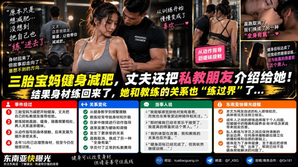 海外资讯｜三胎宝妈健身减肥，丈夫介绍的私教竟演变成婚外亲密关系