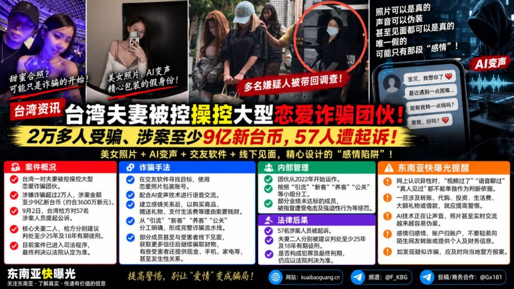台湾资讯｜一对夫妻被控操控大型恋爱诈骗团伙，涉案金额至少9亿新台币