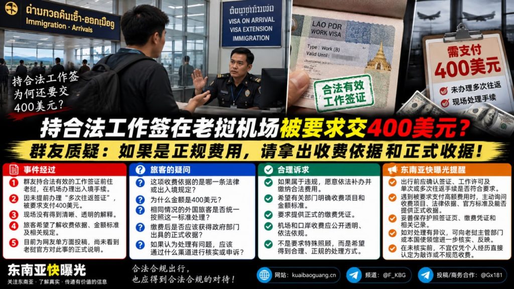 老挝资讯｜持合法工作签在老挝机场被要求交纳四百美元引发争议
