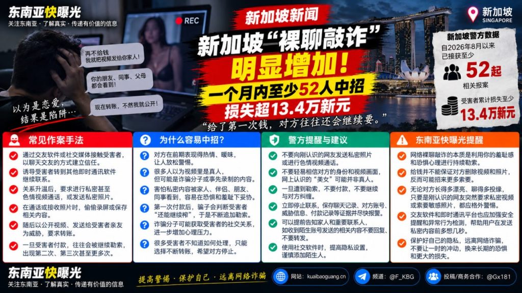 新加坡资讯｜网络裸聊敲诈案件明显增加，一个月内至少52人中招