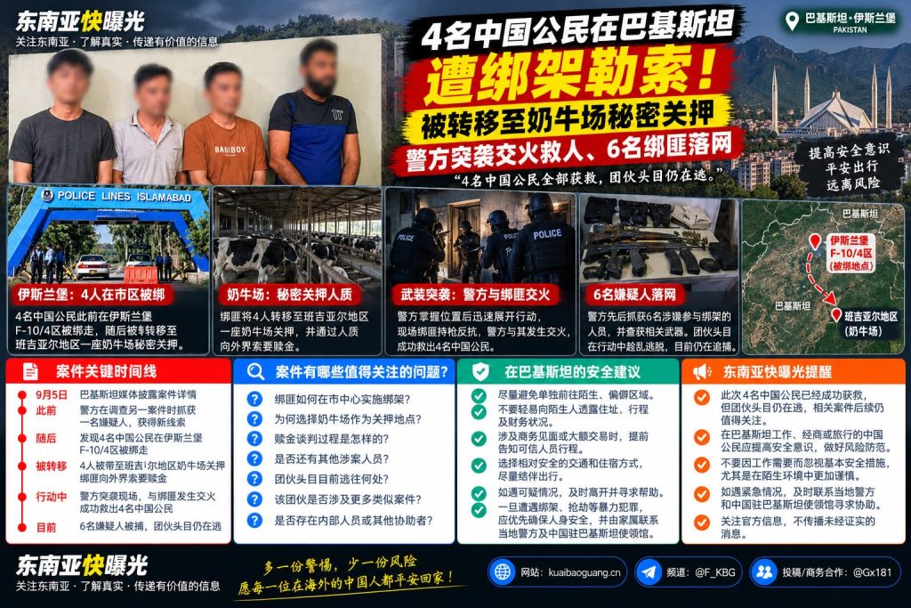 巴基斯坦资讯｜4名中国公民在巴被绑架勒索后获救，警方突袭交火抓获6名嫌疑人