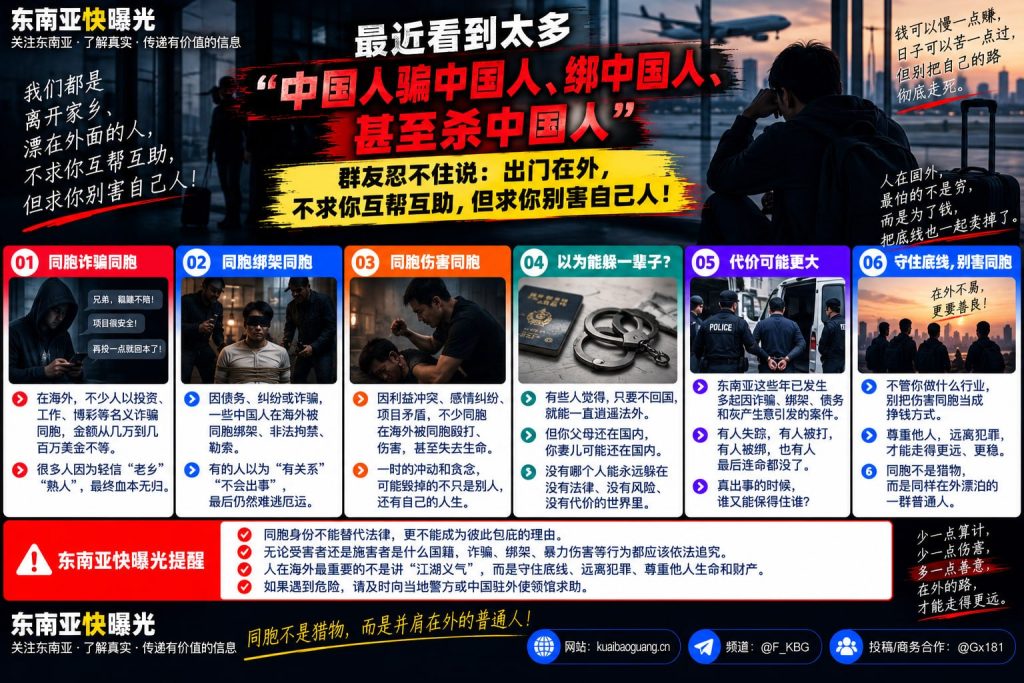 东南亚资讯｜海外华人呼吁坚守做人底线，切勿将同胞作为犯罪目标
