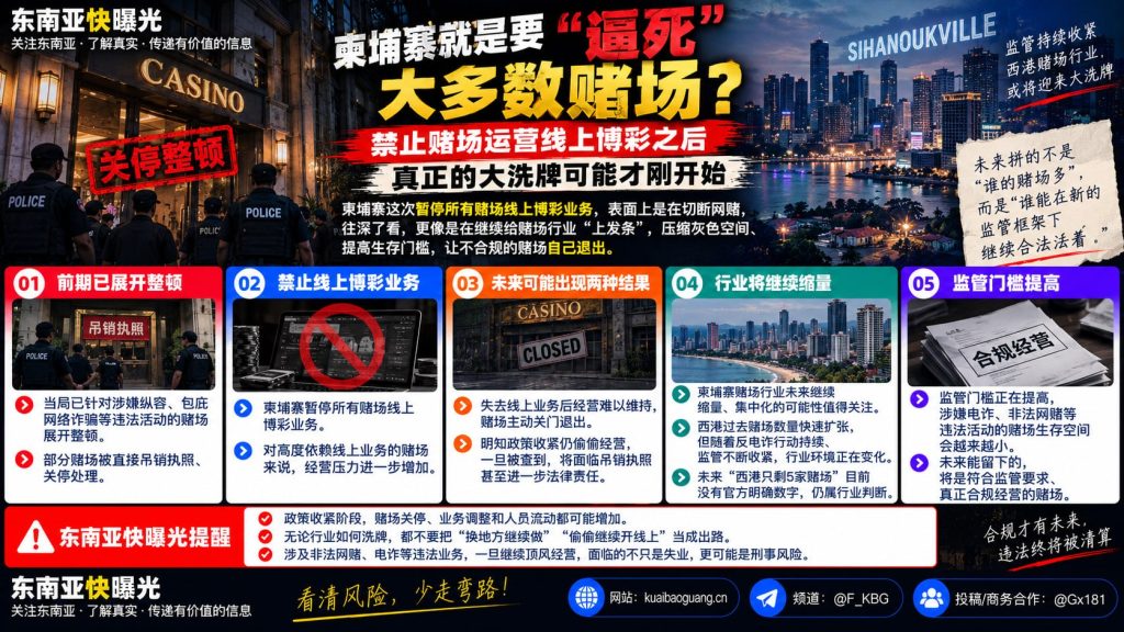 柬埔寨｜暂停赌场线上博彩业务 引发行业洗牌与监管收紧的新局面