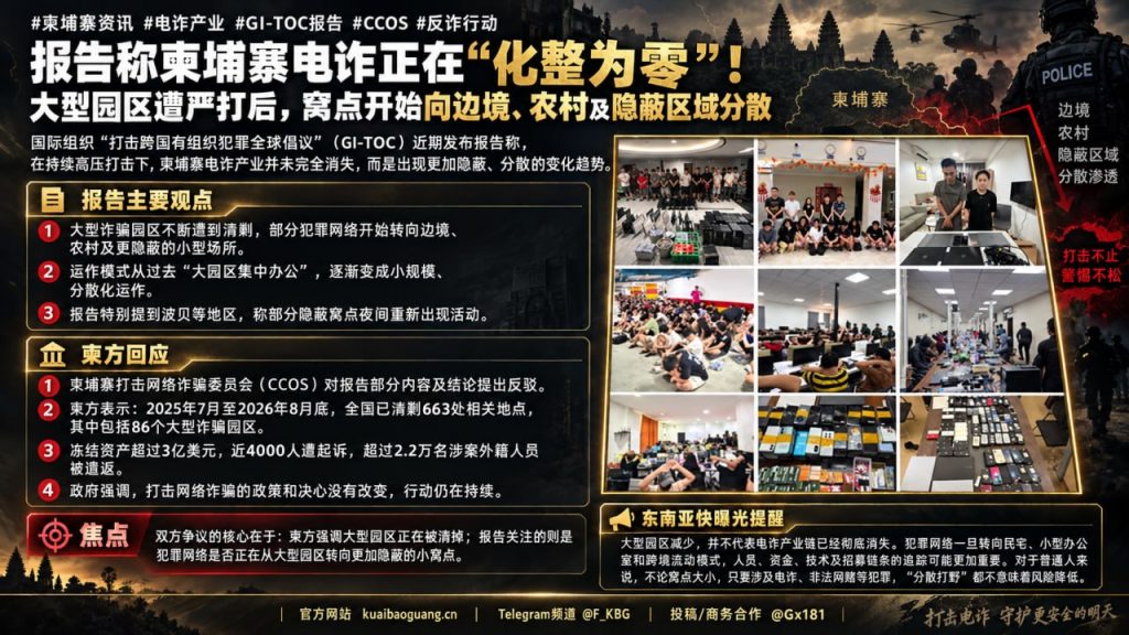 柬埔寨资讯｜GI-TOC报告称电诈呈分散化趋势，柬官方列出清剿数据回应