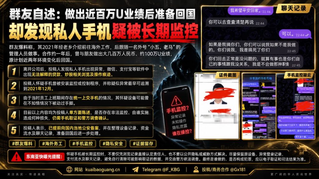 海外资讯｜海外务工人员自述离职后发现私人手机出现异常