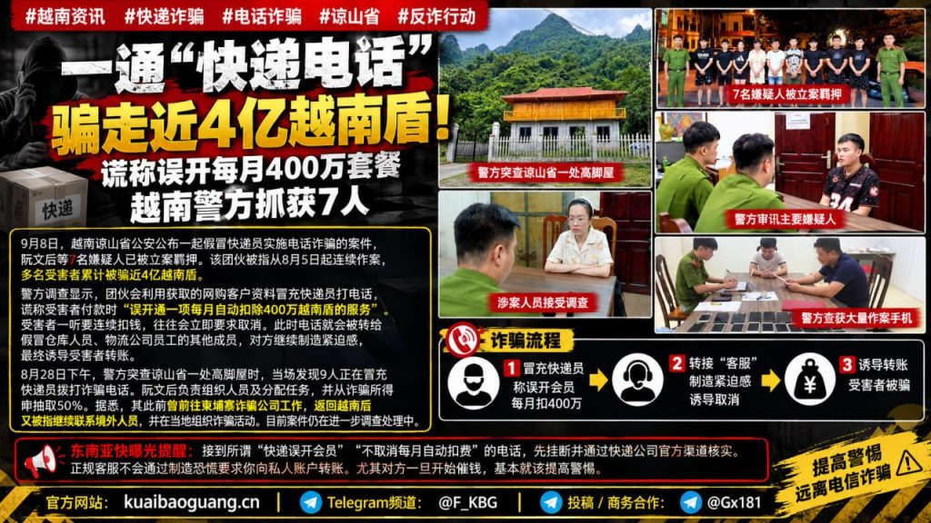 越南资讯｜谅山省发生快递诈骗案件，犯罪团伙涉嫌假冒客服作案