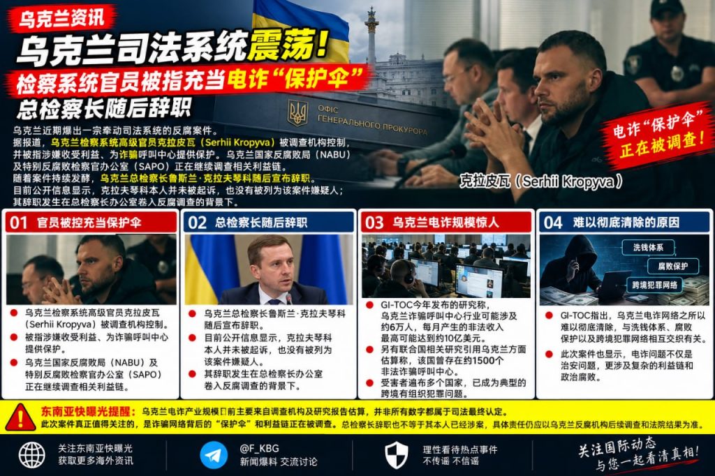 乌克兰资讯｜司法系统爆出反腐调查，官员涉嫌充当电诈保护伞