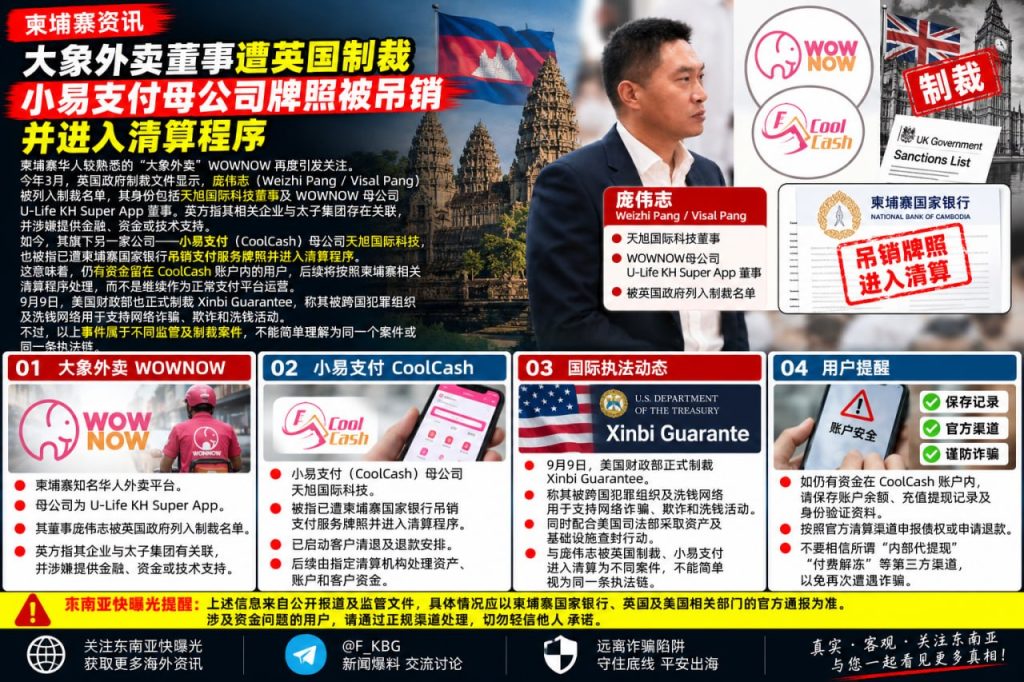 柬埔寨资讯｜大象外卖董事遭英国制裁，小易支付母公司牌照被吊销