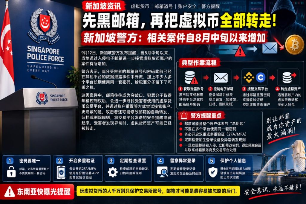 新加坡｜邮箱被盗导致虚拟币被转走 警方提醒案件增多