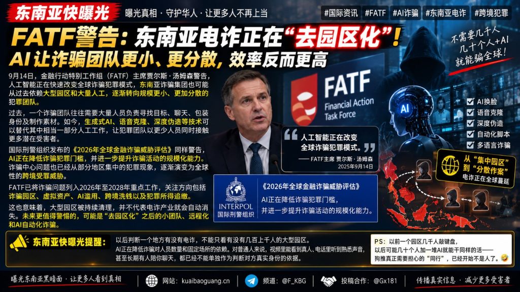 国际资讯｜金融行动特别工作组警告，东南亚电诈正向去园区化及人工智能化发展