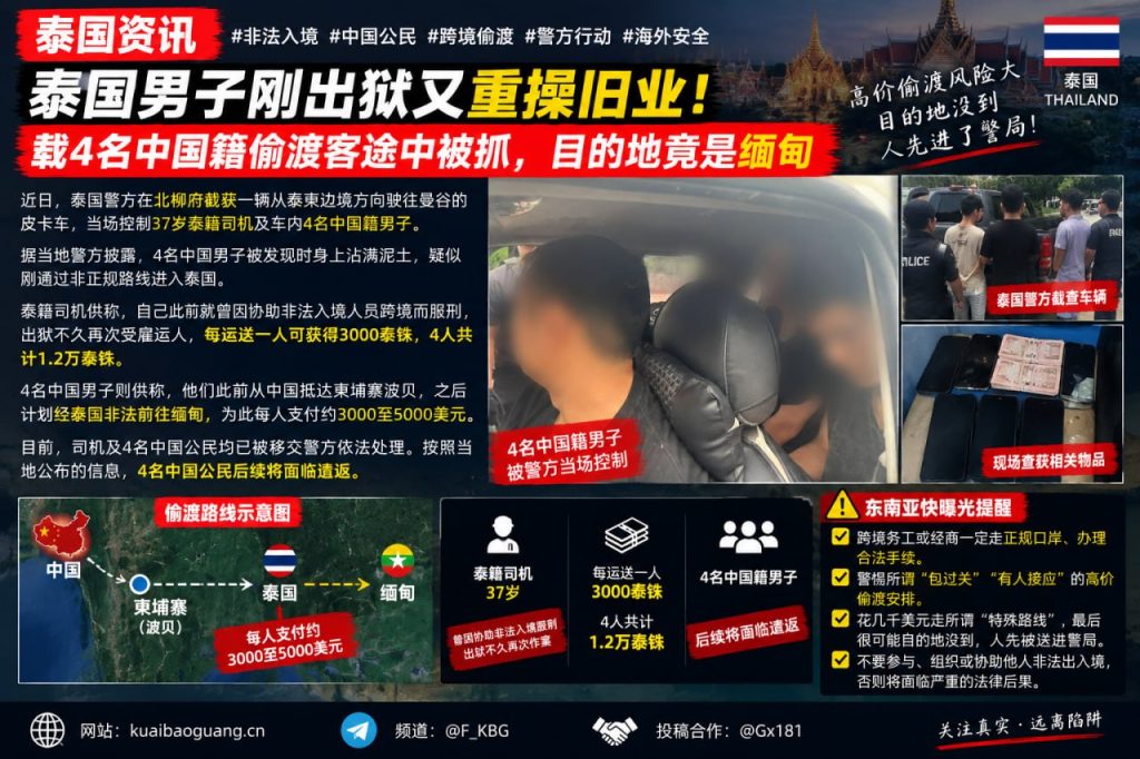 泰国｜北柳府警方截获运送中国偷渡客皮卡车，司机再度涉案被捕