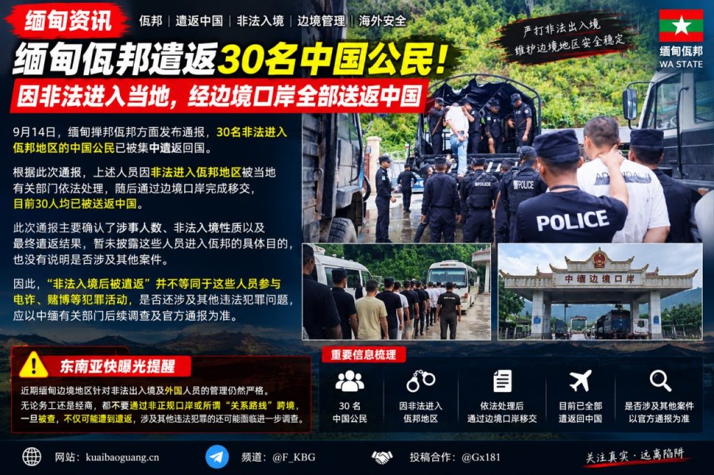 缅甸资讯｜佤邦遣返三十名中国公民，因非法入境经边境口岸移交