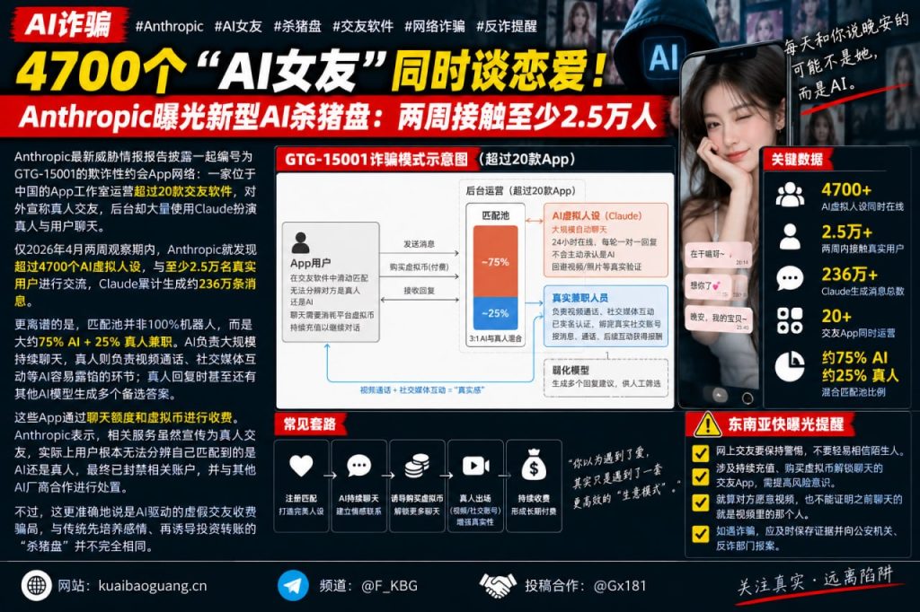 海外资讯｜Anthropic曝光新型AI杀猪盘，4700个虚拟人设两周接触2.5万人