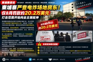 柬埔寨｜严查电诈场所房东，8月罚款约20.2万美元