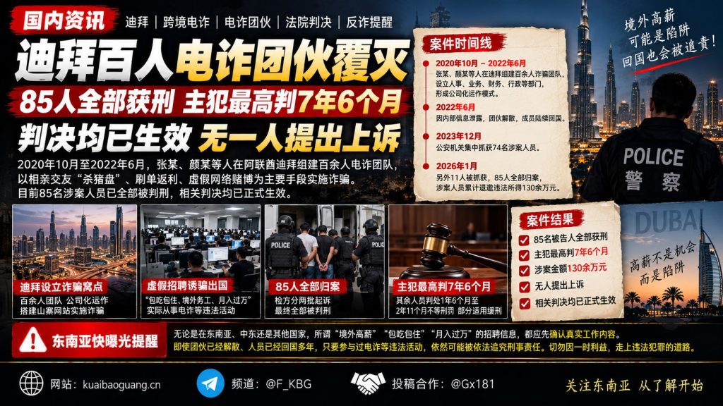 阿联酋｜迪拜百人跨境电诈团伙全员获刑，主犯最高7年6个月