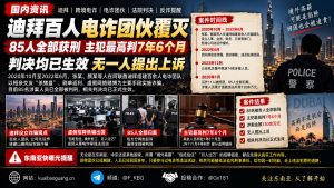 阿联酋｜迪拜百人跨境电诈团伙全员获刑，主犯最高7年6个月