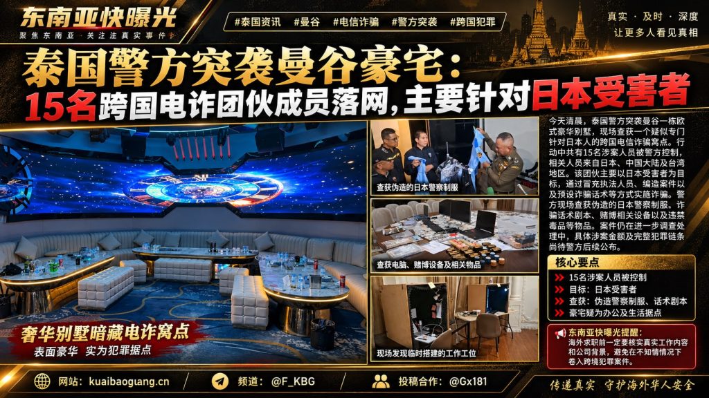 泰国资讯｜曼谷警方突袭欧式豪华别墅，15名跨国电信诈骗团伙成员落网