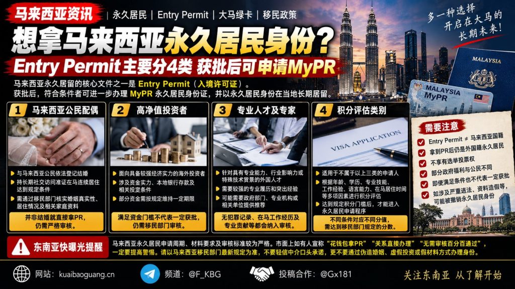 马来西亚资讯｜马来西亚永久居民身份Entry Permit主要分4大类别