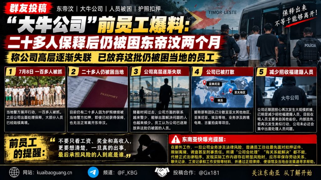 东帝汶｜前员工爆料大牛公司二十多人保释后仍被困，护照遭扣押