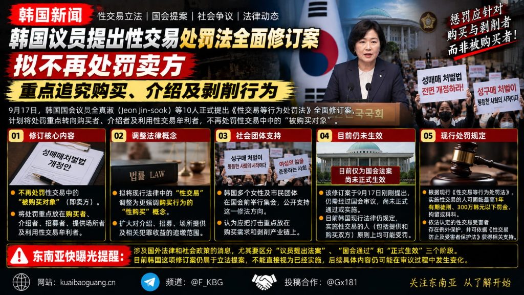 韩国资讯｜国会提案修订性交易处罚法，拟不再处罚卖方
