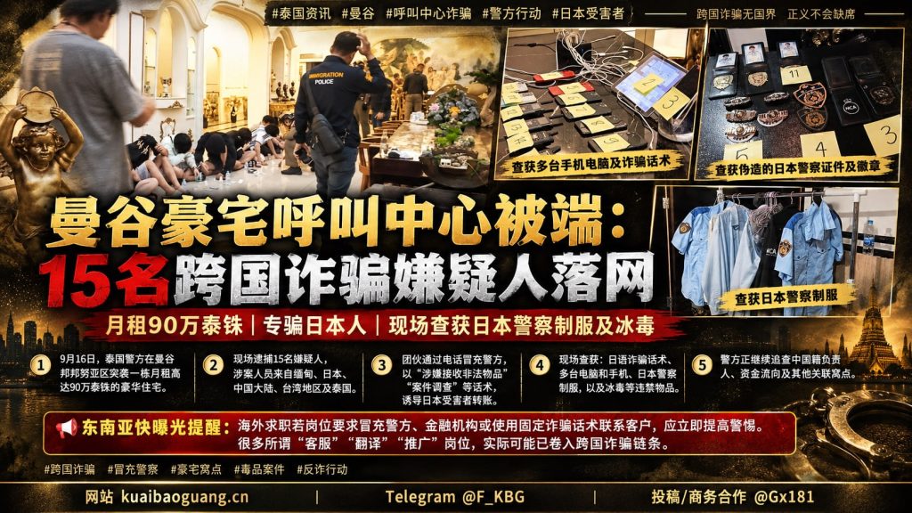 泰国资讯｜曼谷警方突袭月租豪宅捣毁跨国诈骗窝点，15名嫌疑人落网