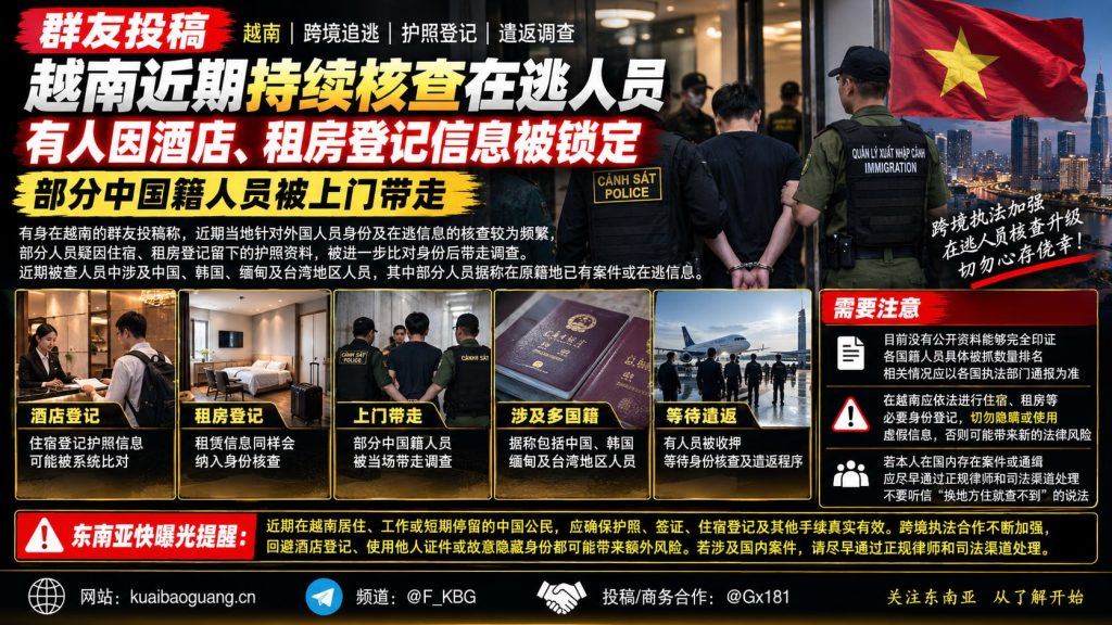 越南｜跨境追逃加紧，外籍人员因护照登记被带走调查