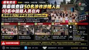 缅甸｜南掸邦南桑镇查获50名涉诈涉赌人员，10名中国籍被捕