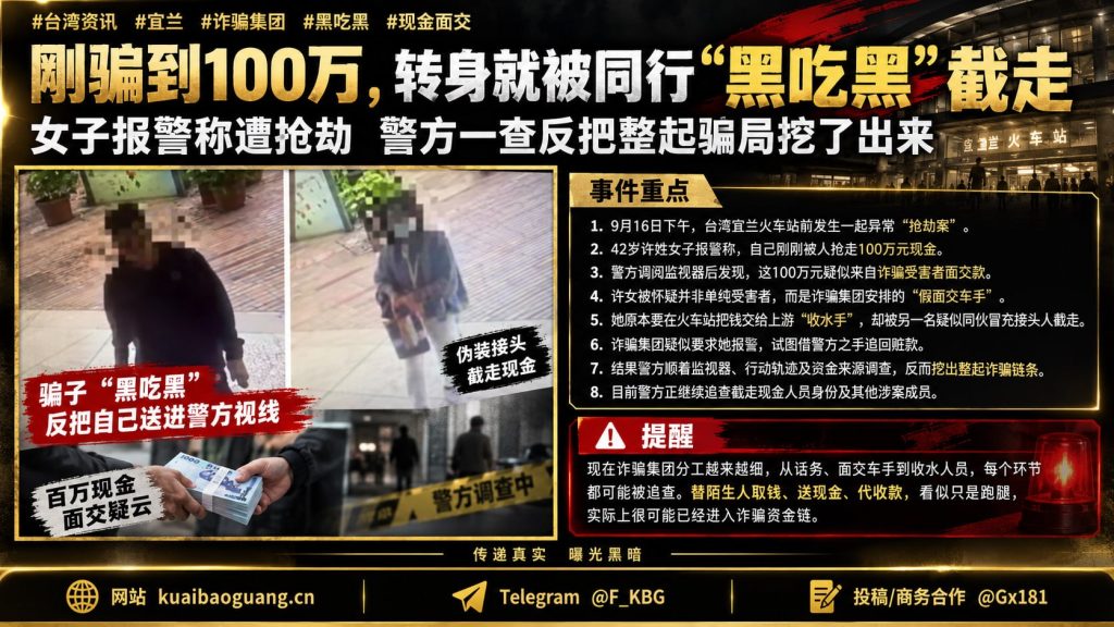 台湾资讯｜宜兰火车站发生抢劫案，车手黑吃黑报警反露馅