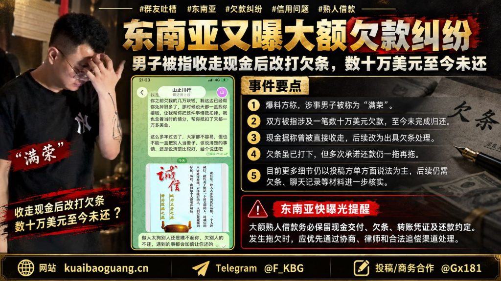 东南亚资讯｜男子被指收走现金改打欠条，数十万美元欠款至今未还