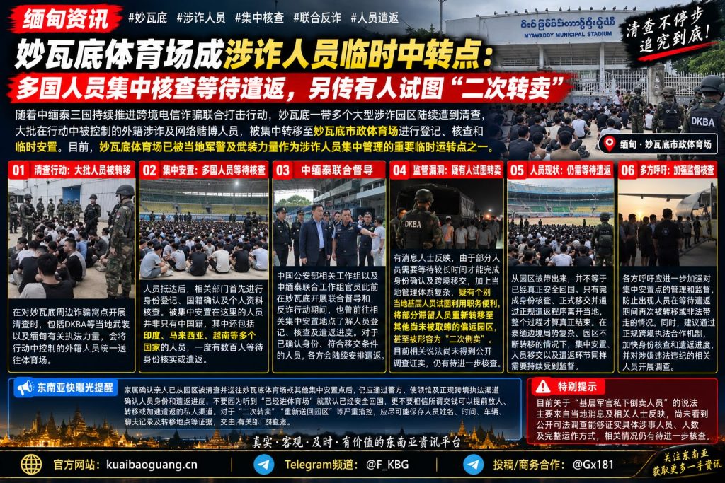 缅甸资讯｜妙瓦底体育场成涉诈人员临时中转点，多国人员等待遣返
