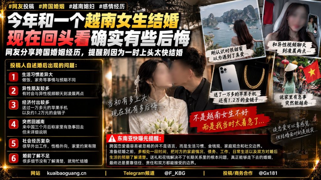 越南｜跨国婚姻后悔经验提醒婚前了解与生活习惯冲突与经济压力
