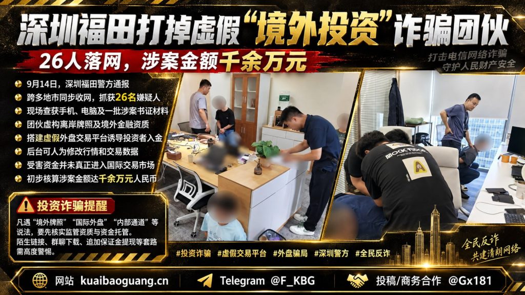中国资讯｜深圳福田警方打掉虚假境外投资诈骗团伙抓获26人