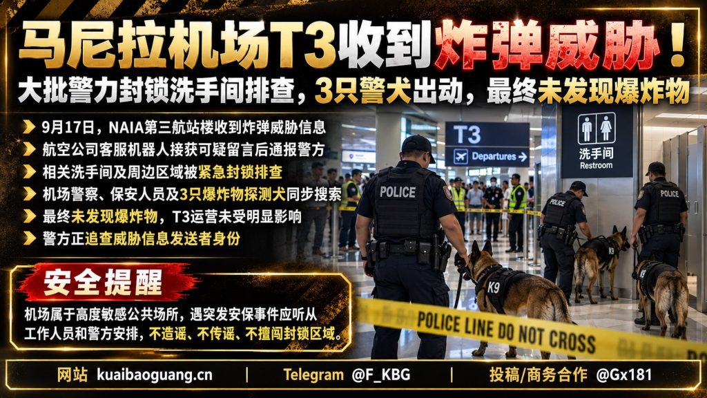 菲律宾资讯｜马尼拉机场第三航站楼收到炸弹威胁，警方排查未发现爆炸物