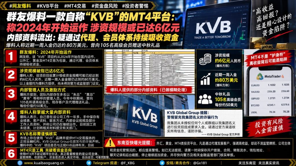 国内资讯｜网曝KVB外汇黄金投资项目涉资数亿，MT4交易平台合规性存疑