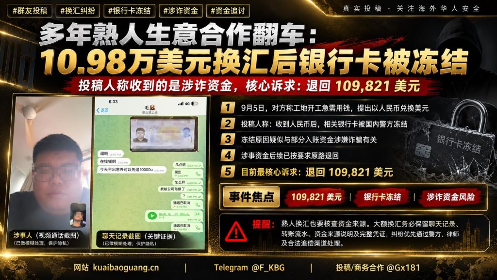 柬埔寨资讯｜多年熟人换汇纠纷翻车，10.98万美元交易后银行卡被冻结