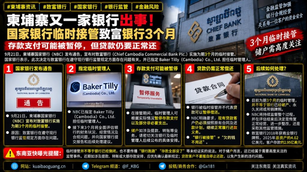 柬埔寨资讯｜国家银行对致富银行实施3个月临时接管