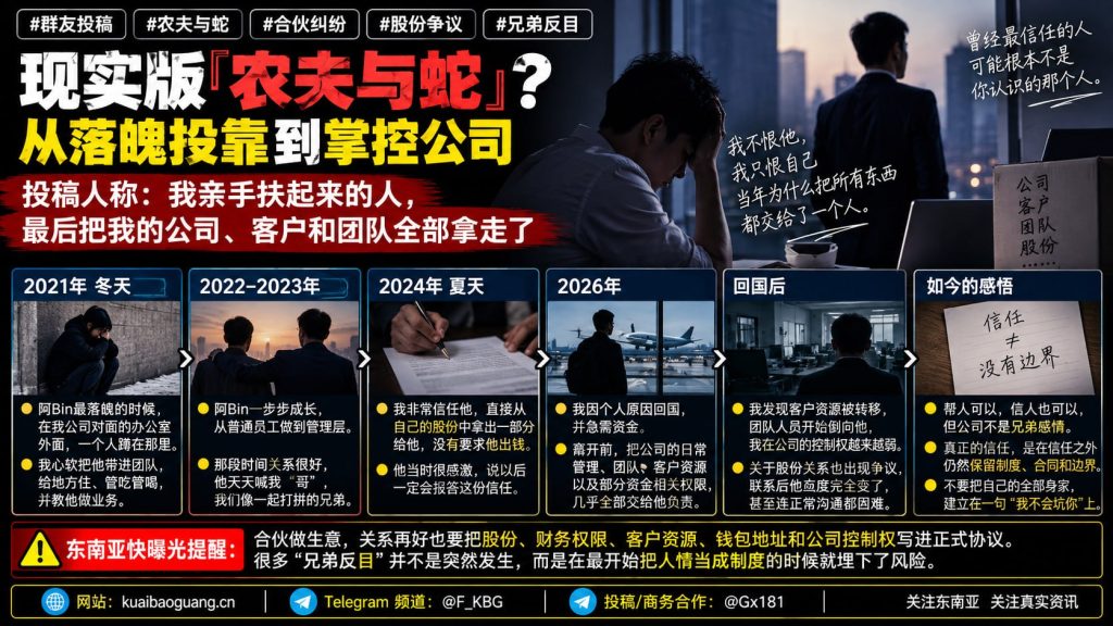合伙纠纷｜东南亚商业合作频现危机，网友投稿爆料股份与公司控制权争议