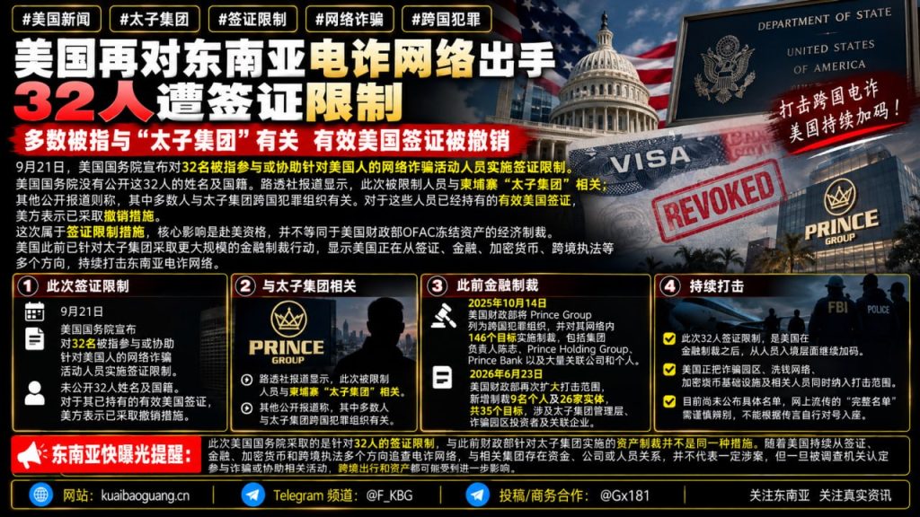 美国资讯｜美国宣布对32名涉东南亚电诈网络人员实施签证限制