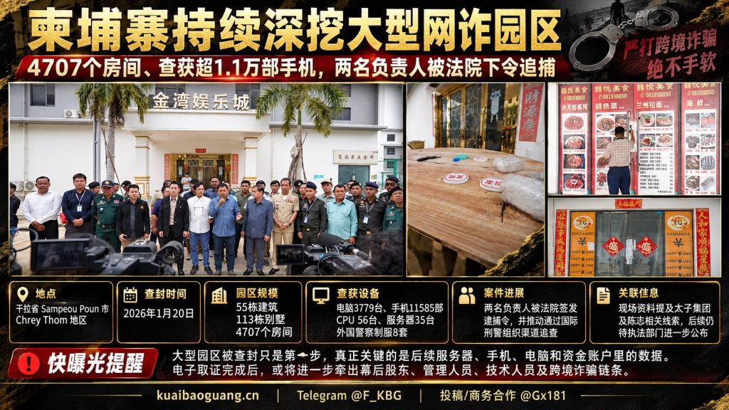 柬埔寨｜干拉省大型网络诈骗园区被查封，逾千部手机被扣，两名负责人被通缉